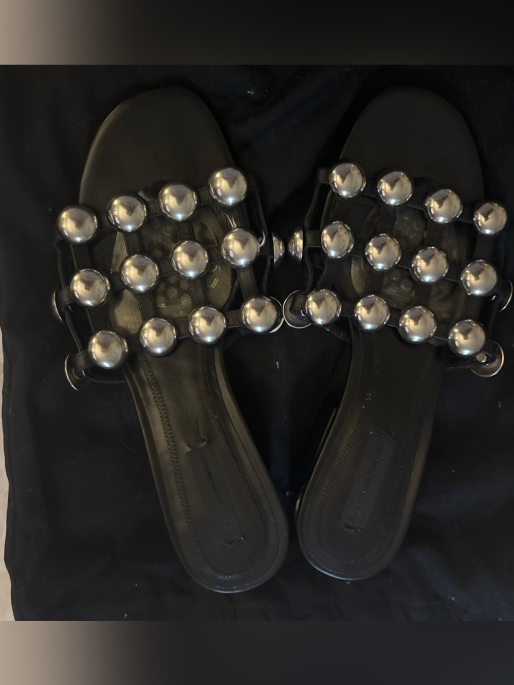 Alexander Wang Black Slide Sandals with Silver Ball Studs